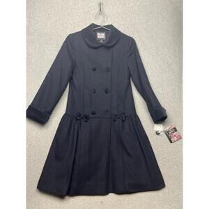 Vintage Rothschild Wool Double Breast PeaCoat Overcoat Girls 12 Navy Velvet Prep